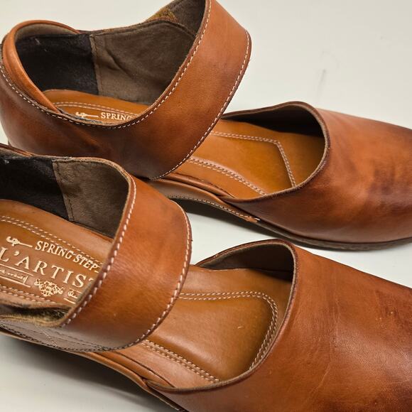 L'Artiste Gloss Mary Jane Brown Leather Closed Toe Comfort Clogs Sz 38 / 7.5 -8 - Picture 5 of 11